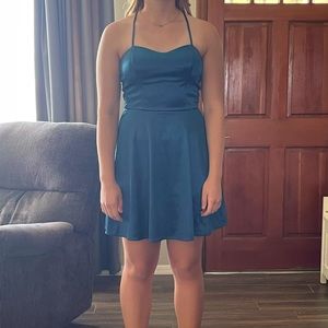 I.N. San Francisco shiny blue satin hoco dress